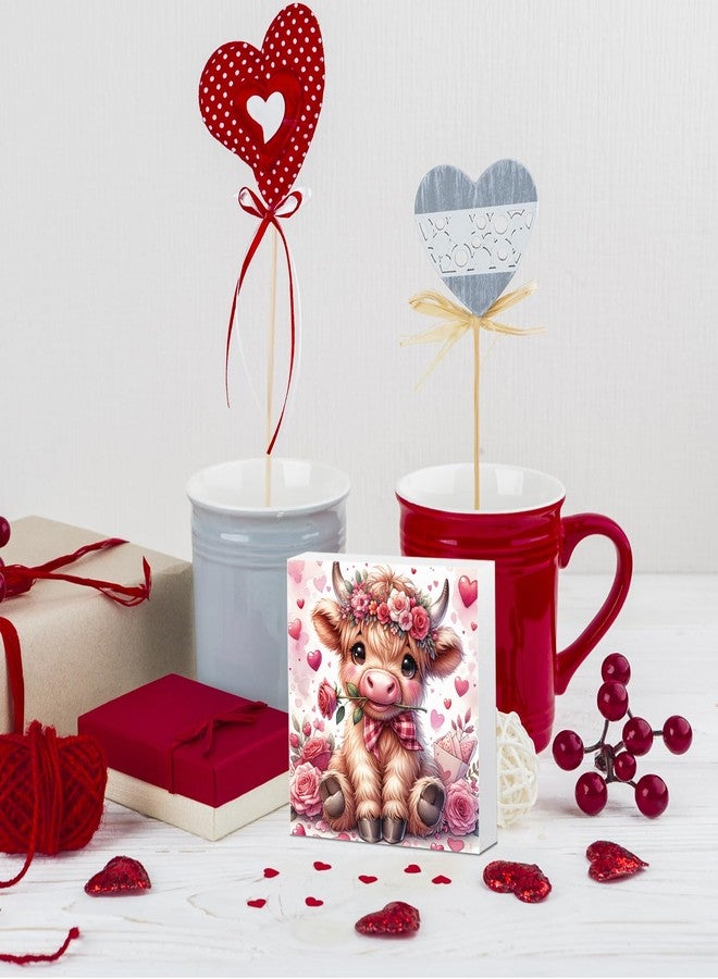 FXEFXE Valentines Day Decor Valentines Day Decorations Valentines Day Office Decor Valentines Day Table Decor Pink Valentines Day Decorations Highland Cow Gifts for Boyfriend Girlfriend, Wooden Decor Sign - Image 5